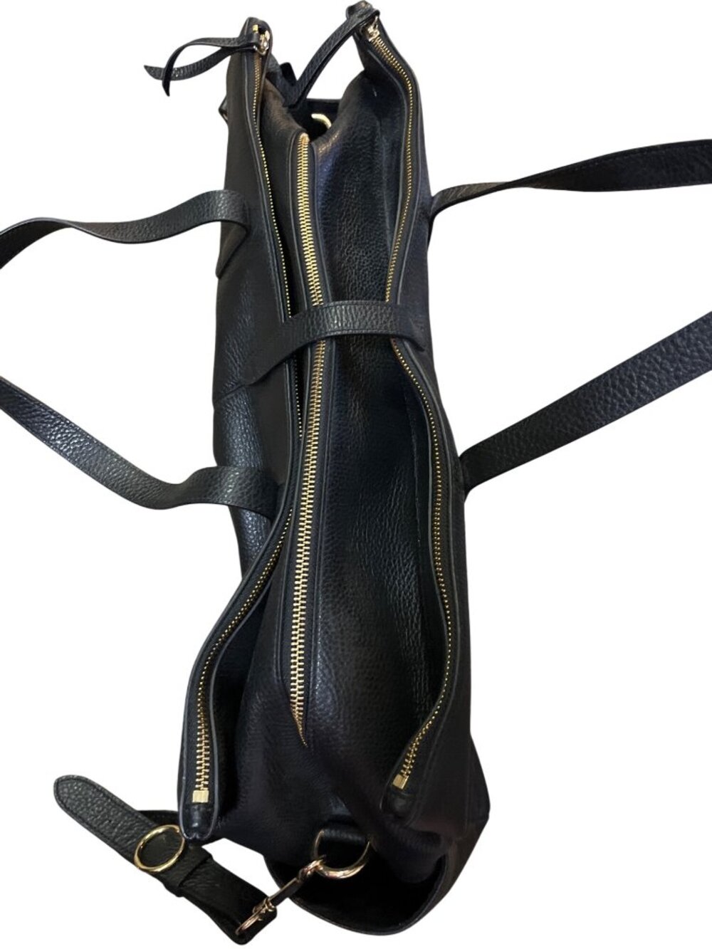Cuyana Triple Zipper Weekender Bag Black Italian Leather Used Large - Picture 8 of 16